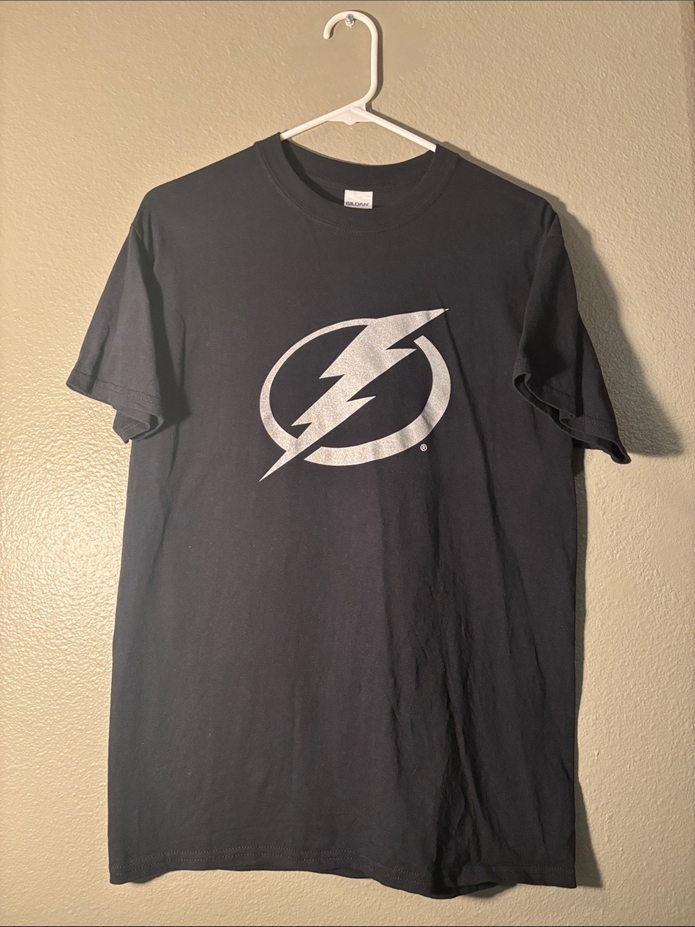 Gildan Black Short Sleeve Tee with Silver Lightning Bolt Graphic